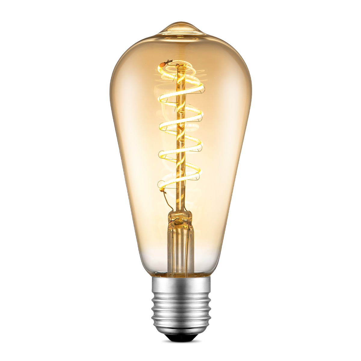 Edison Vintage LED filament lichtbron Drop - Amber - ST64 Spiraal - Retro LED lamp - 6.4/6.4/14cm - geschikt voor E27 fitting - Dimbaar - 4W 280lm 2700K - warm wit licht